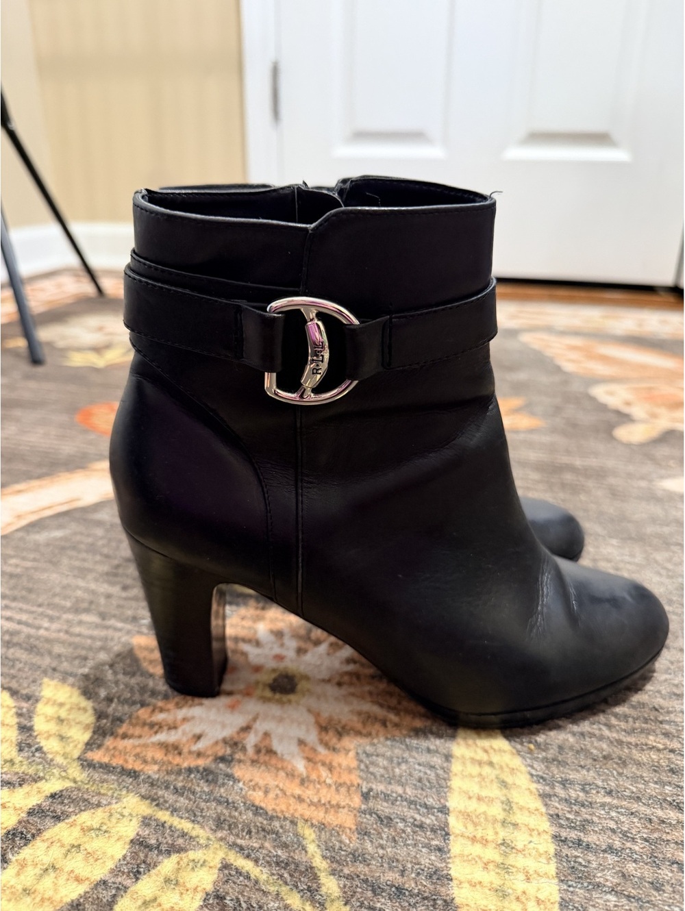 Lauren Ralph Lauren Black Leather Myla Ankle Boots - Size 7.5